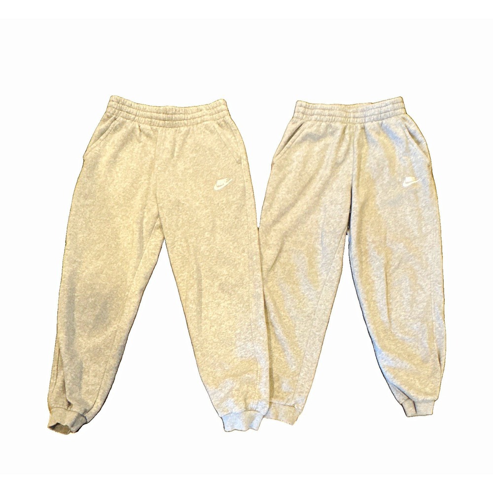 Two Pairs Nike Boys Gray Jogger Pants L Cotton Blend Drawstring Elastic Waist